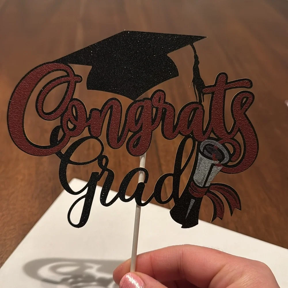 Congrats Grad a cake Topper black and dark red